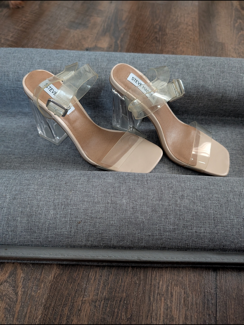 Steve Madden Nude and Clear Block Heel Sandals